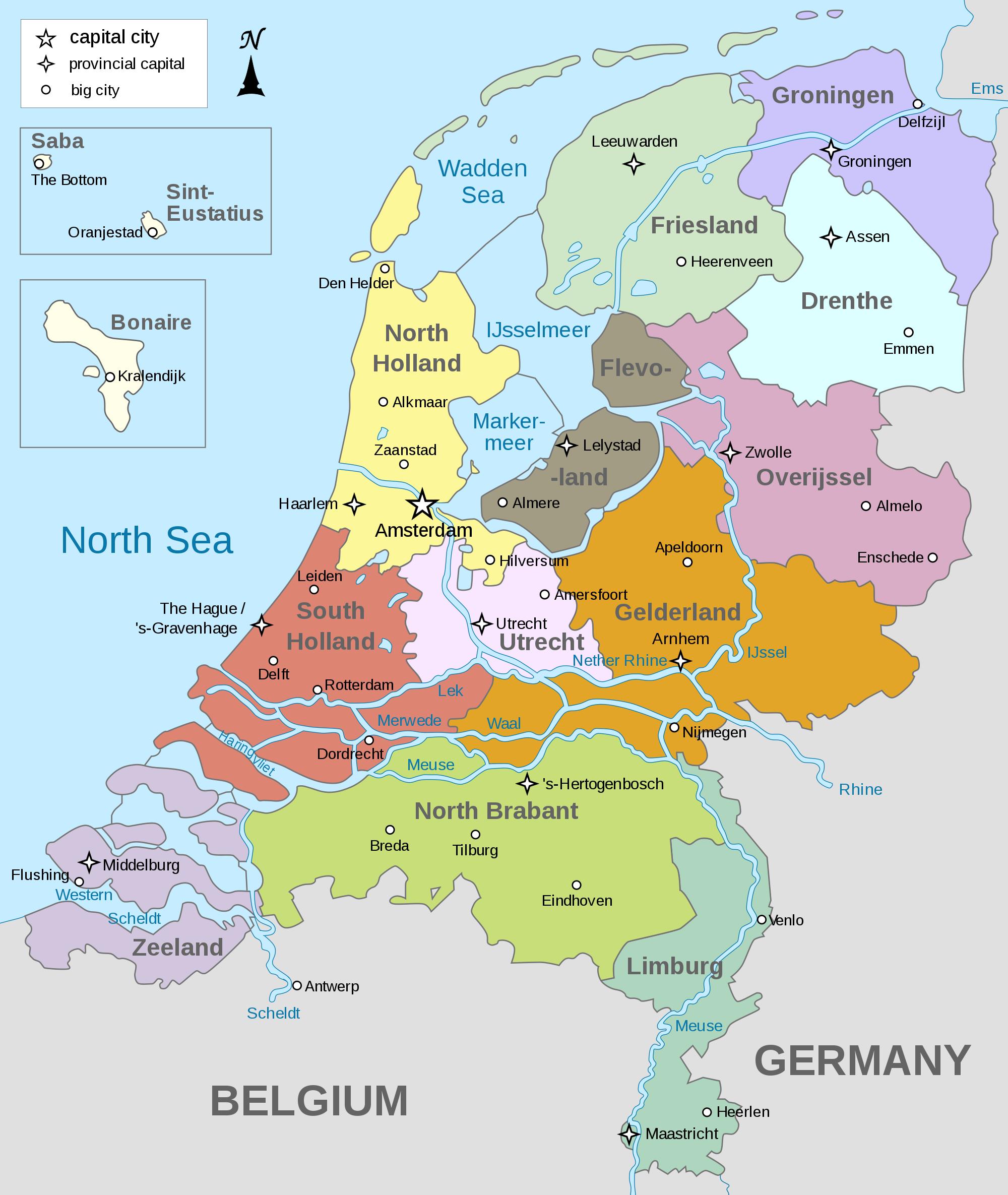 Karte von Holland - Niederlande auf einer Karte (Western Europe - Europe)