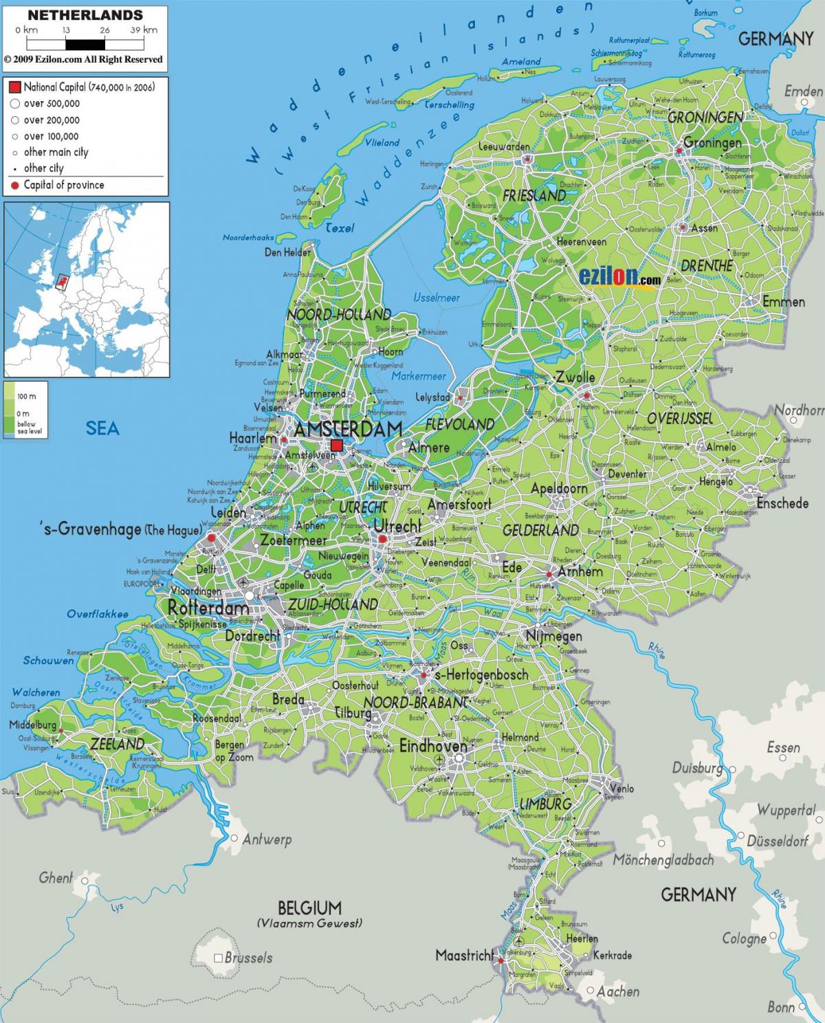 Karte Niederlande Niederlande Auf Der Karte Western Europe Europe   Karte Niederlande 