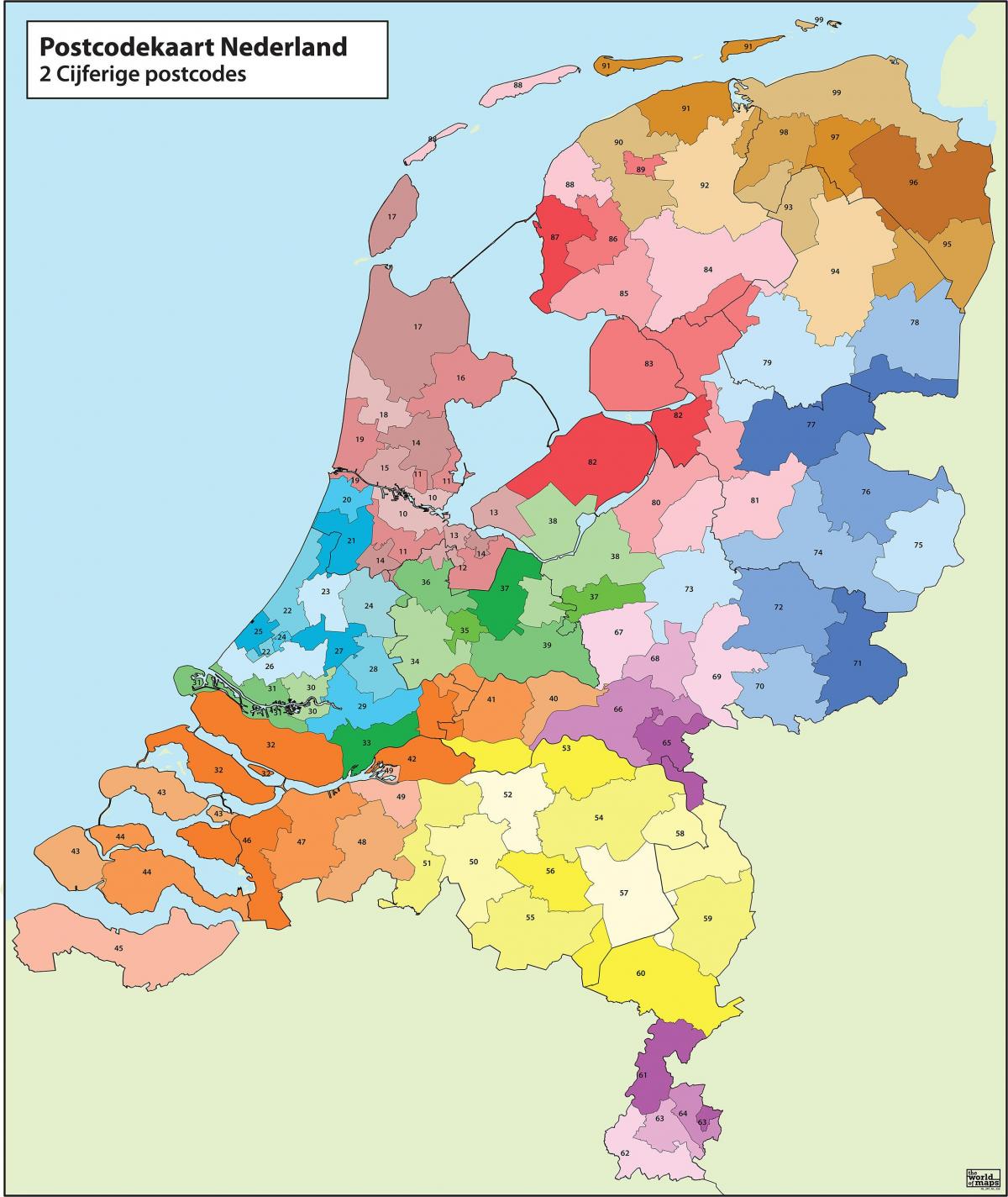 Niederlande PLZ-Karte - Karte von Niederlande Postleitzahl (Western