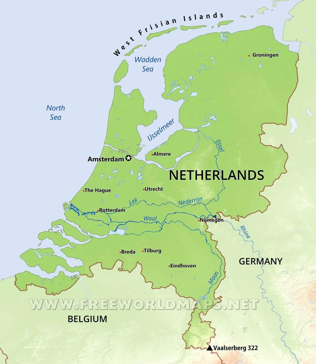 physische Karte von Niederlande